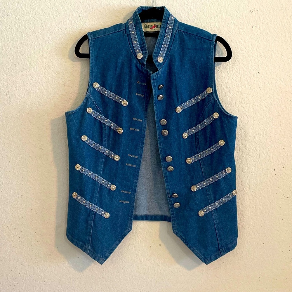 - Denim VEST Vintage Denim Military Style Vest